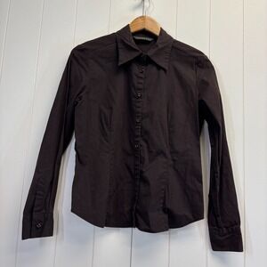 Vintage Copper Key Womens Old Money Button Down Top Size M Chocolate Brown Chic